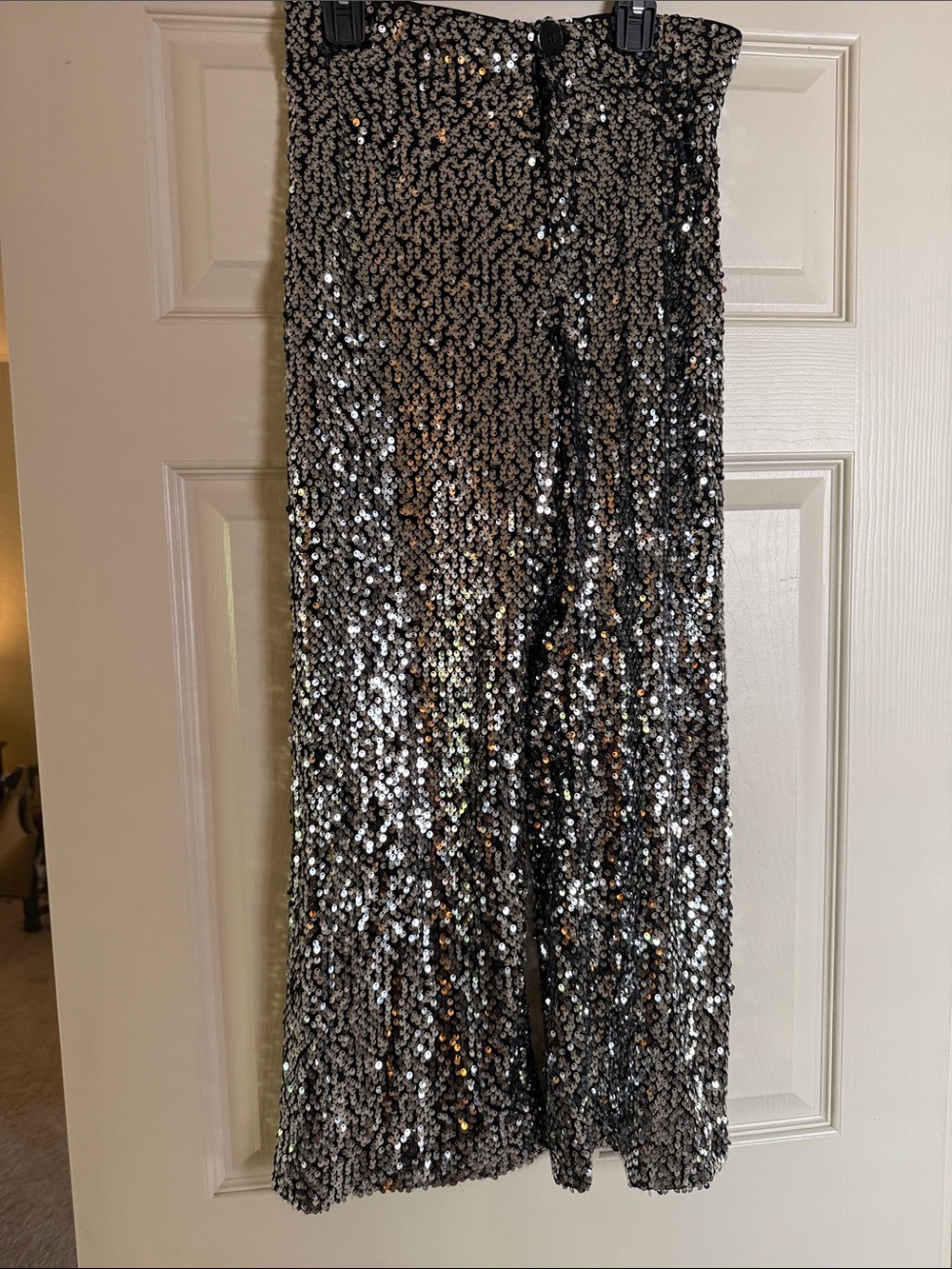 Maeve Anthropologie Black & Silver Sequin Cropped Wide-Leg Pants